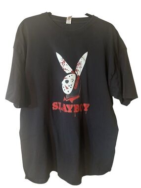 Slayboy Tee XXL Black Playboy & Jason Voorhees Parody Graphic Short Sleeve M&O